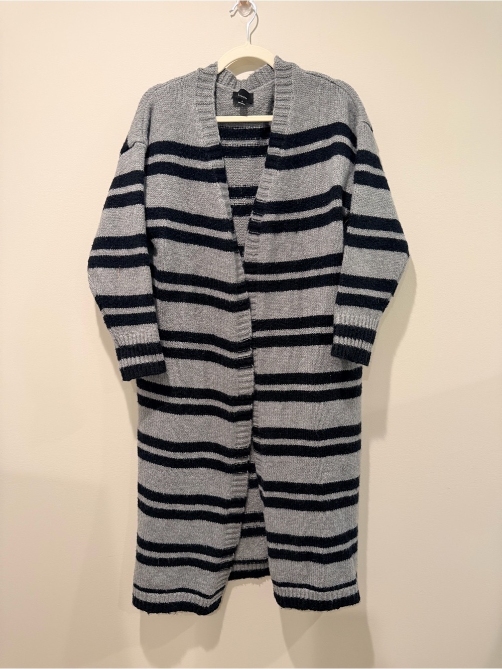 Lumiere Gray & Black Striped Open-Front Long Cardigan Size Small